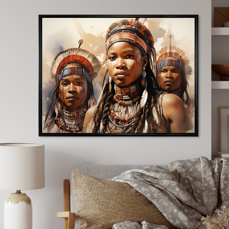 «African Zulu Dancers II» sur toile, Cadre flottant noir, H 30 po x l 40 po x P 1,5 po