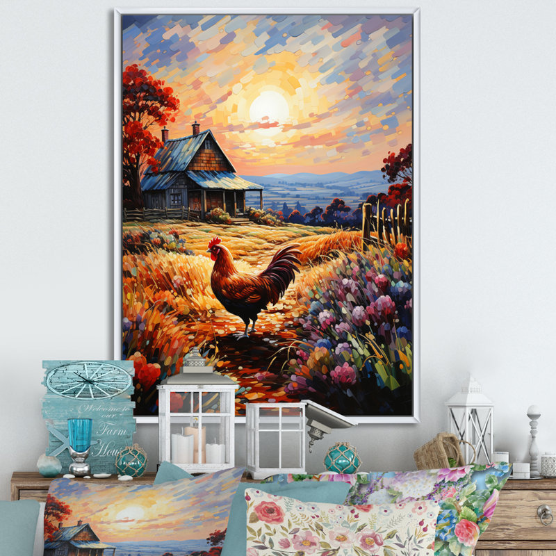 Aylamae Roaster Barnyard Serenade III sur toile, H 44 po x l 34 po x P 1,5 po, Toile encadrée flottée blanche