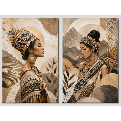 Très grand ensemble de 2 reproductions d'art sur toile d'art asiatique sud-est boho, impression d'art sur toile 24 x 36 pouces - prêt à être accroché