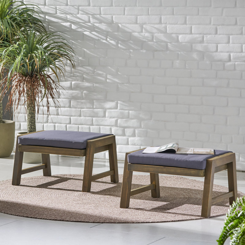 Repose-pieds d'extérieur avec coussin Ashveer, Gris foncé, gris