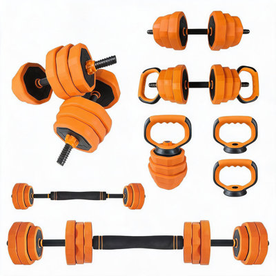 4-in-1 Adjustable Dumbbell Set (44 LBS) – Home Gym Weight Kit with Barbell, Kettlebell, Push-Up Stands & Double-Lock Safety