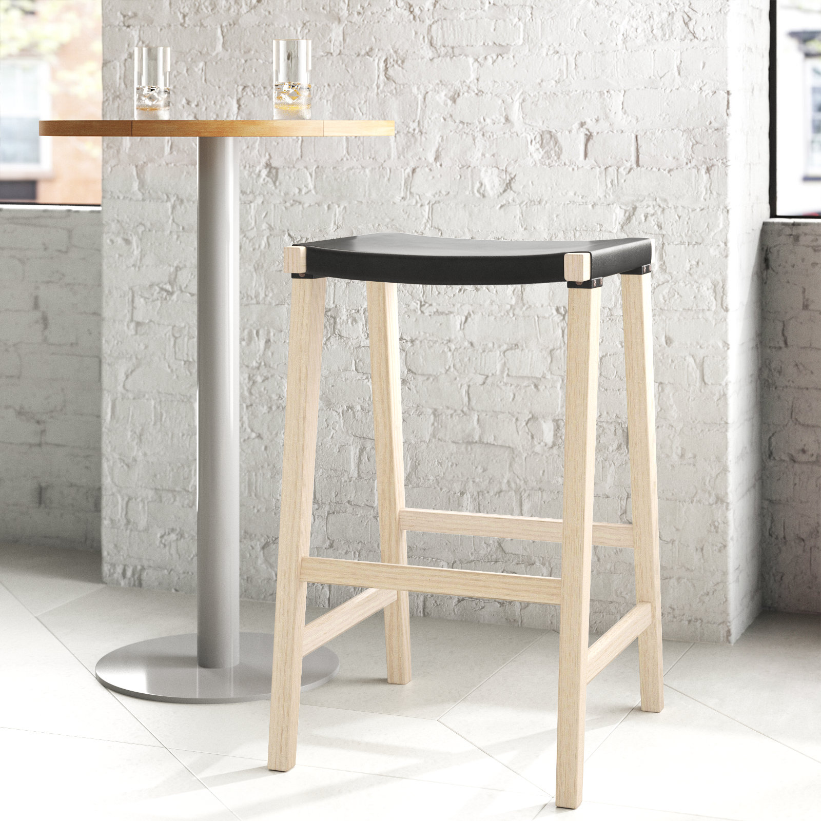 Kellan Genuine Leather Bar & Counter Stool, Bar Stool (30” Seat Height), Black Genuine Leather