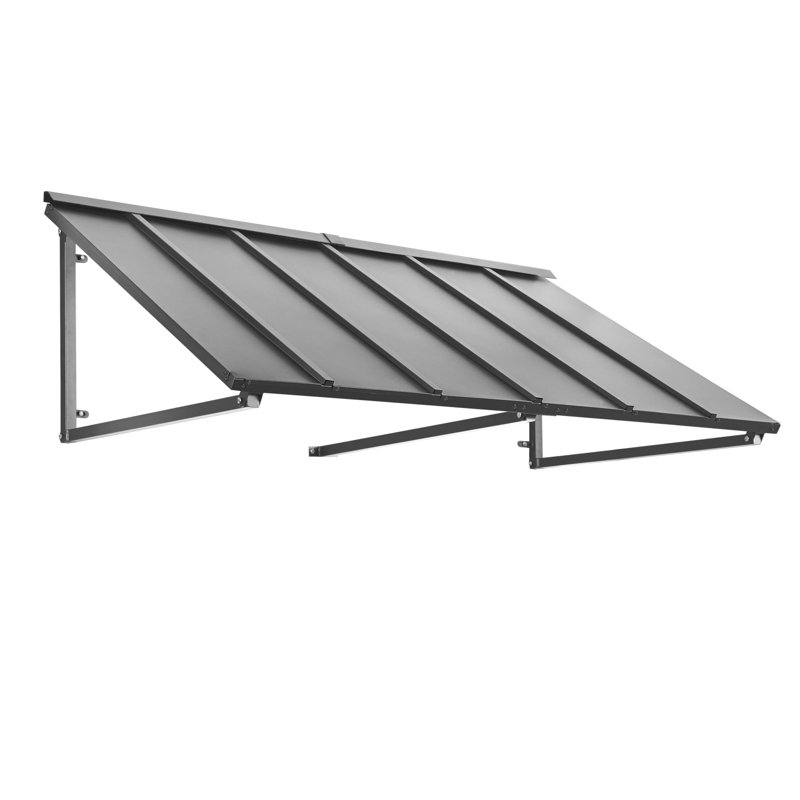 Awntech Houstonian Standing Seam Metal Fixed Awning with Open Sides, Pewter, 24" H x 104" W x 36" D, Galvanized Steel