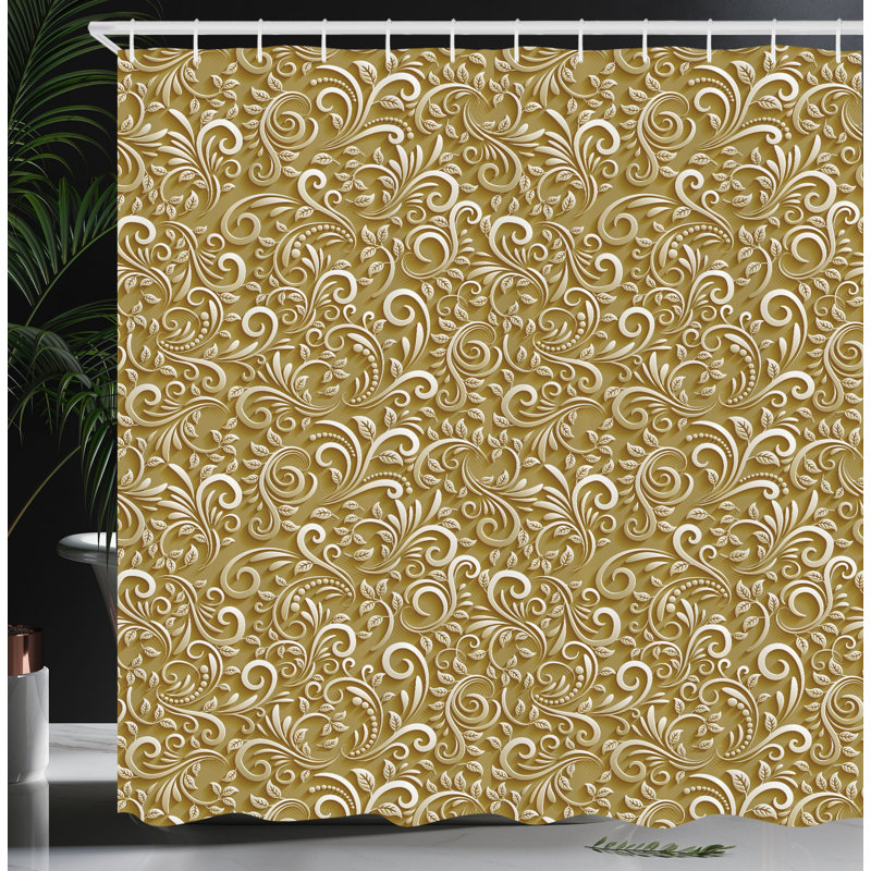 Pale Camel Classic Floral Swirls Fabric Shower Curtain