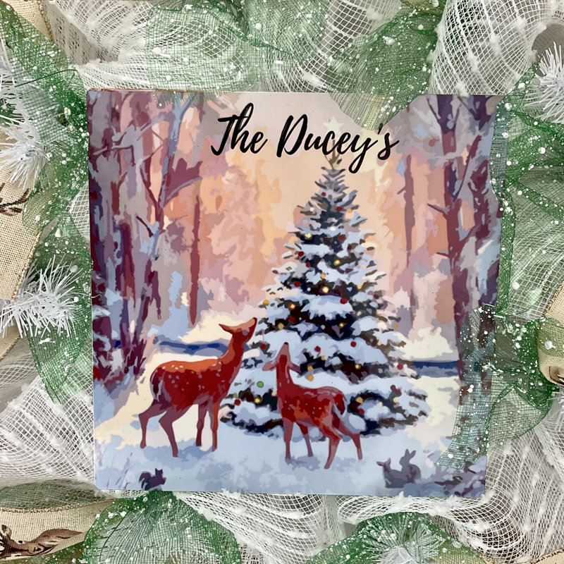 Couronne de porte personnalisable Winter Deer, Oui