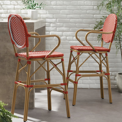 Red Plaid Aluminum 4 Legs Bar Stools with Footrest