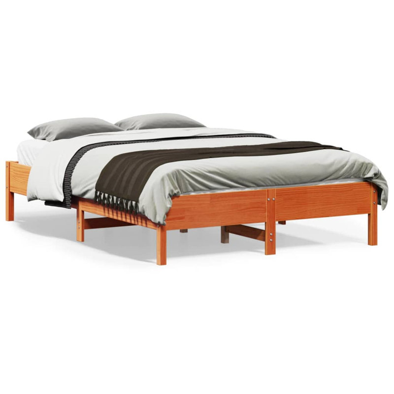 Odeline Solid Pine Wood Bed Frame, Wax Brown, UK Small Double - DE 120 x 190 cm