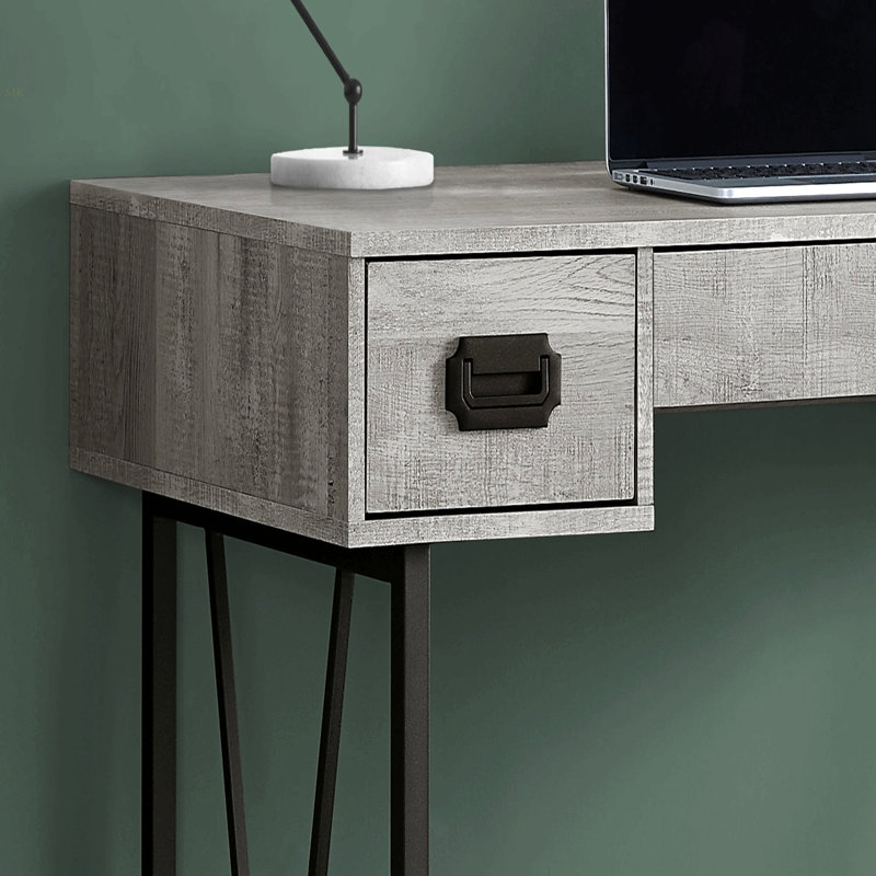 Bureau d'ordinateur, bureau personnel, ordinateur portable, tiroirs de rangement, L 48 po, bureau, stratifié gris, métal noir, transitionnel