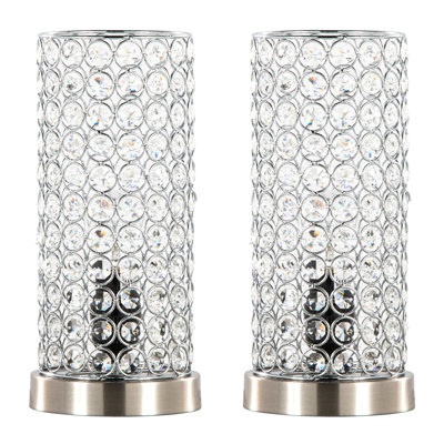 Set of 2 Contemporary Uplight Table Lamps with Brushed Nickel Base and Crystal Accents