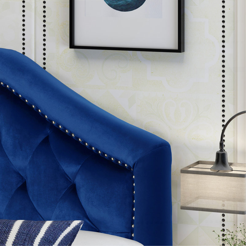 Tête de lit tapissier capitonnée de taille grand, tête de lit en bois massif avec pieds en métal durables, tête de lit grand à hauteur réglable avec garniture cloutée dans la chambre à coucher