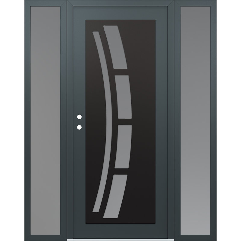 C12 60 po à droite X 80 po Panneau en acier noir anthracite et verre givré anthracite avec 2 portes d'entrée en verre givré