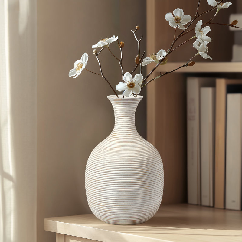 Vase de table en résine Palomo, H 8 po x l 5 po x P 5 po, Blanchir