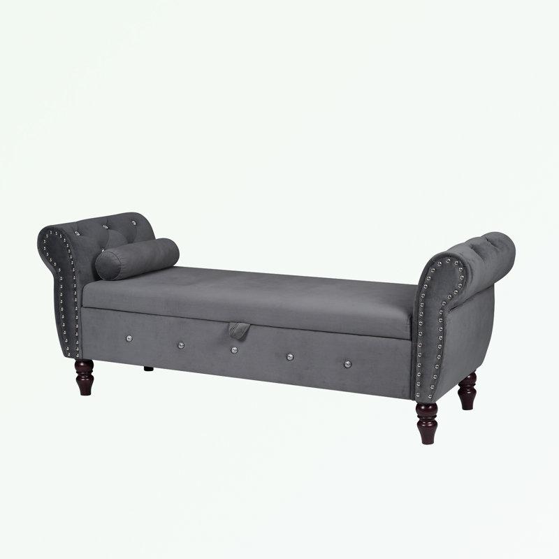Banc de rangement en velours Larain, Gris foncé