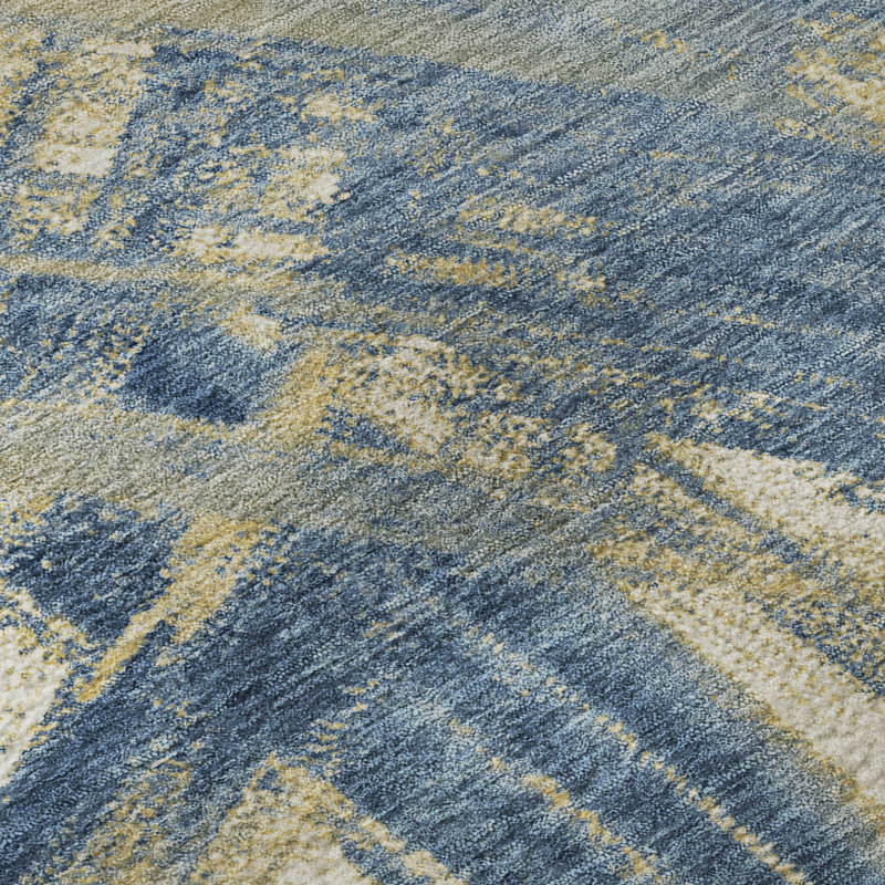Tapis abstrait lavable à la machine de qualité supérieure Mayfield AMF2421, 8 pi x 10 pi, Marine