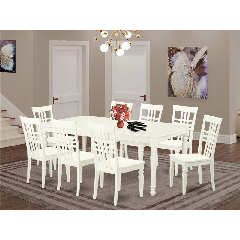 9 Piece Dining Room Furniture Set Includes a Rectangle Kitchen Table with Butterfly Leaf and 8 Dining Chairs, 42x78 Inch, Linen White