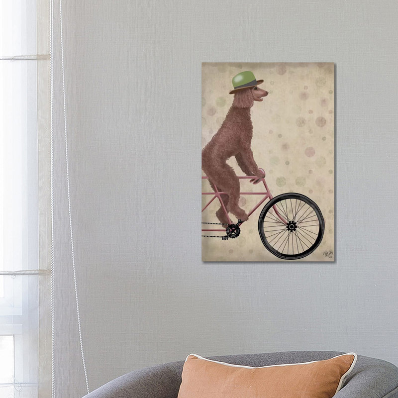 Poodle On Bicycle, Brown by Fab Funky - Wrapped Canvas Gallery-Wrapped Canvas Giclée, 66.04 cm H x 45.72 cm W x 3.175 cm D