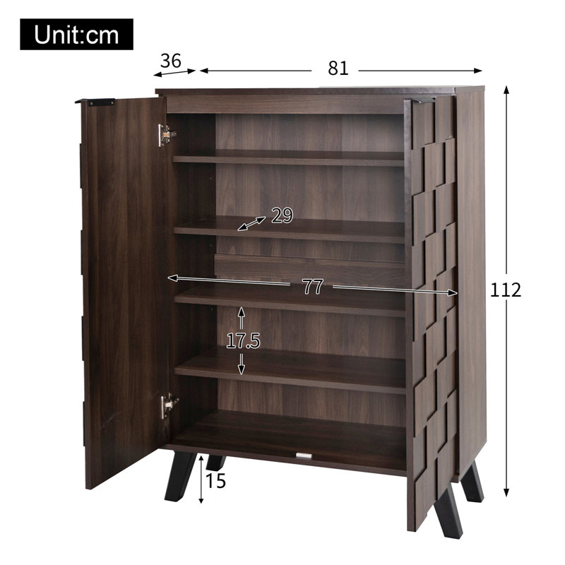 15 Pair Shoe Storage Cabinet, Deep Brown