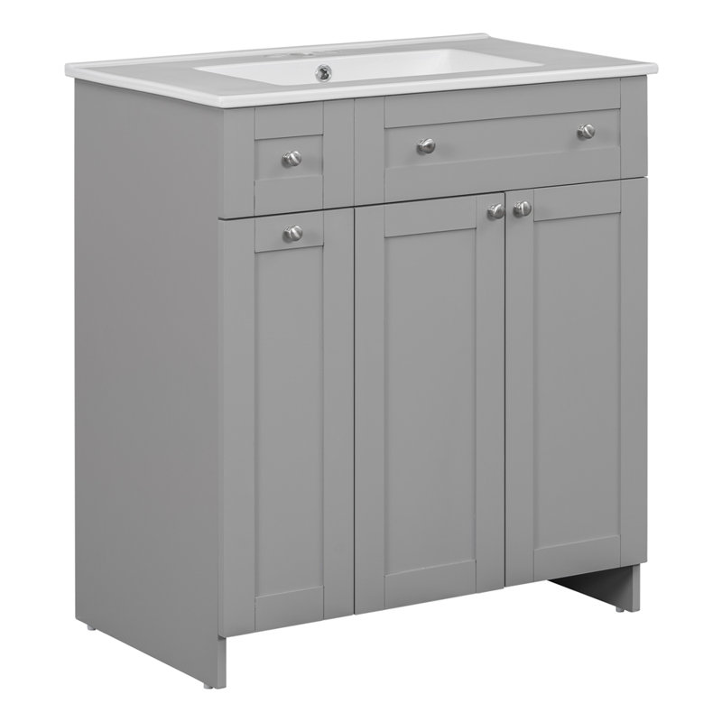 Meuble-lavabo 30 po avec lavabo en céramique, Gris