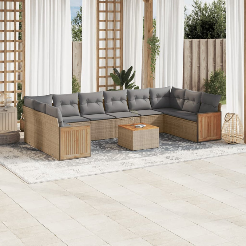  Ensemble de canapé de jardin en rotin de polyester beige grand matériaux résistants aux rayons UV