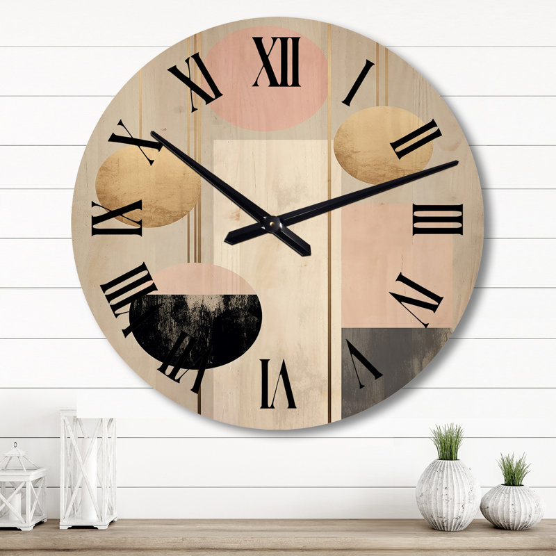 Pleine lune pleine géométrie rétro or rose 8ème - horloge murale moderne en bois surdimensionnée géométrique, Grand