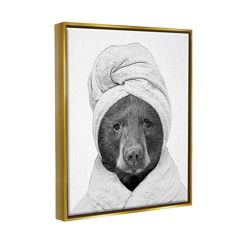 «Bear Bear» par Annalisa Latella, H 21 po x l 17 po x P 1,7 po, Cadre flottant métallique doré