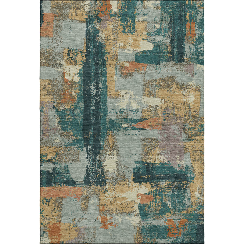Tapis abstrait lavable à la machine de qualité supérieure Mayfield AMF2212, Écume de mer, écume de mer, 9 pi x 12 pi