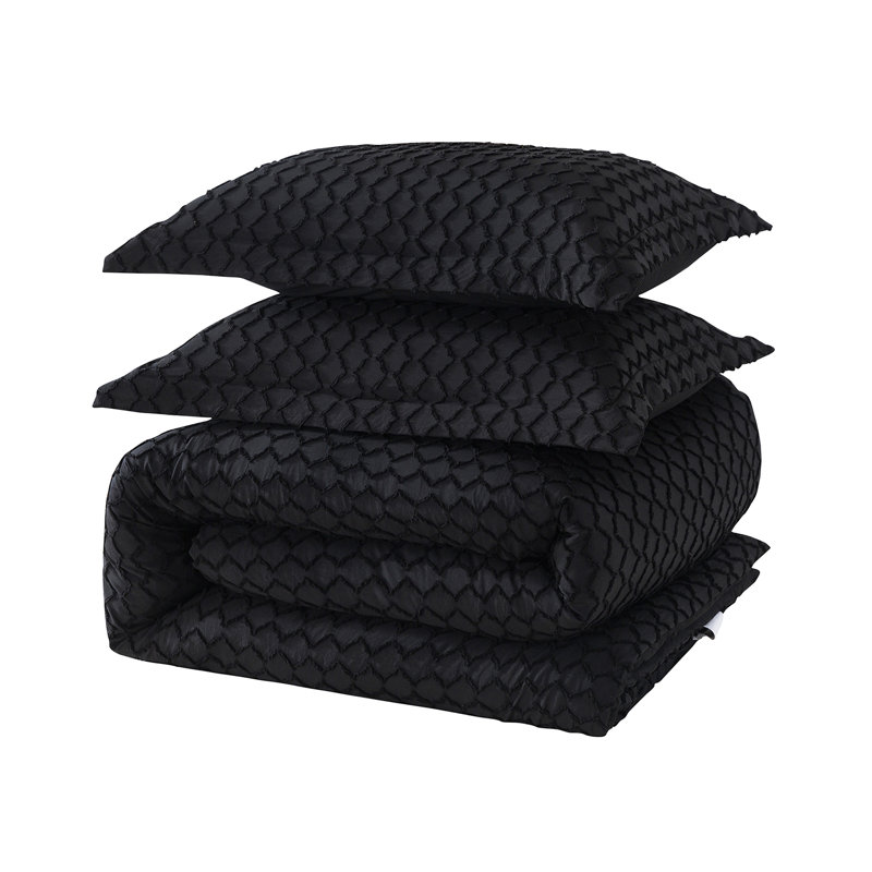 Vintage Ring Stitch Comforter, Twin Comforter + 1 Standard  Sham, Black