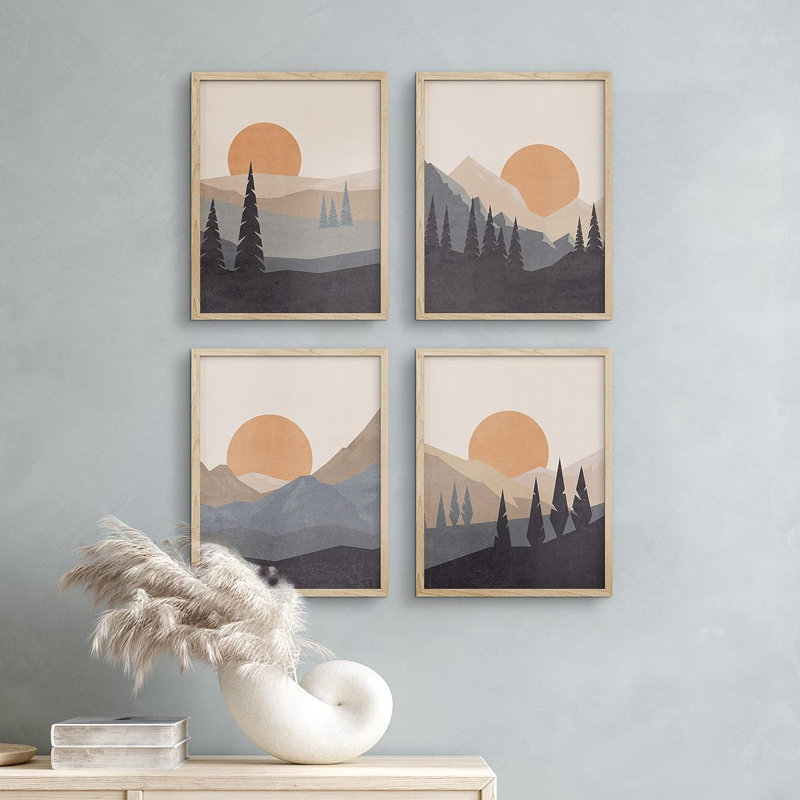 «Sunlight Sunset», ensemble de 4 impressions de décorations murales encadrées sur papier, encadrées sur papier, 4 pièces