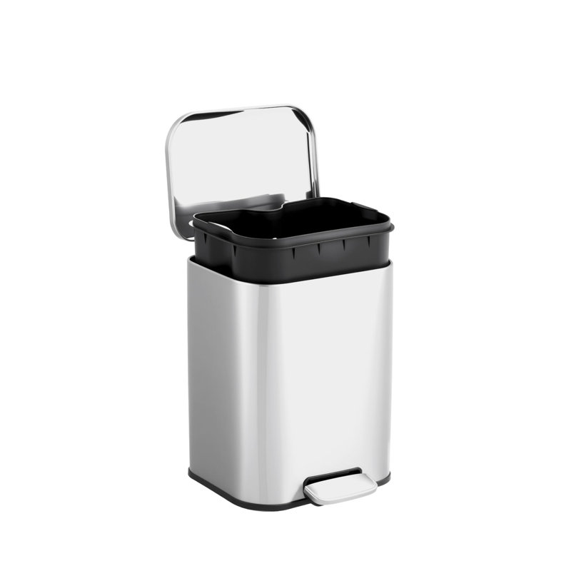 Poubelle de salle de bain 1,3 gallon / 5 L, poubelle en acier inoxydable avec seau intérieur amovible, argent