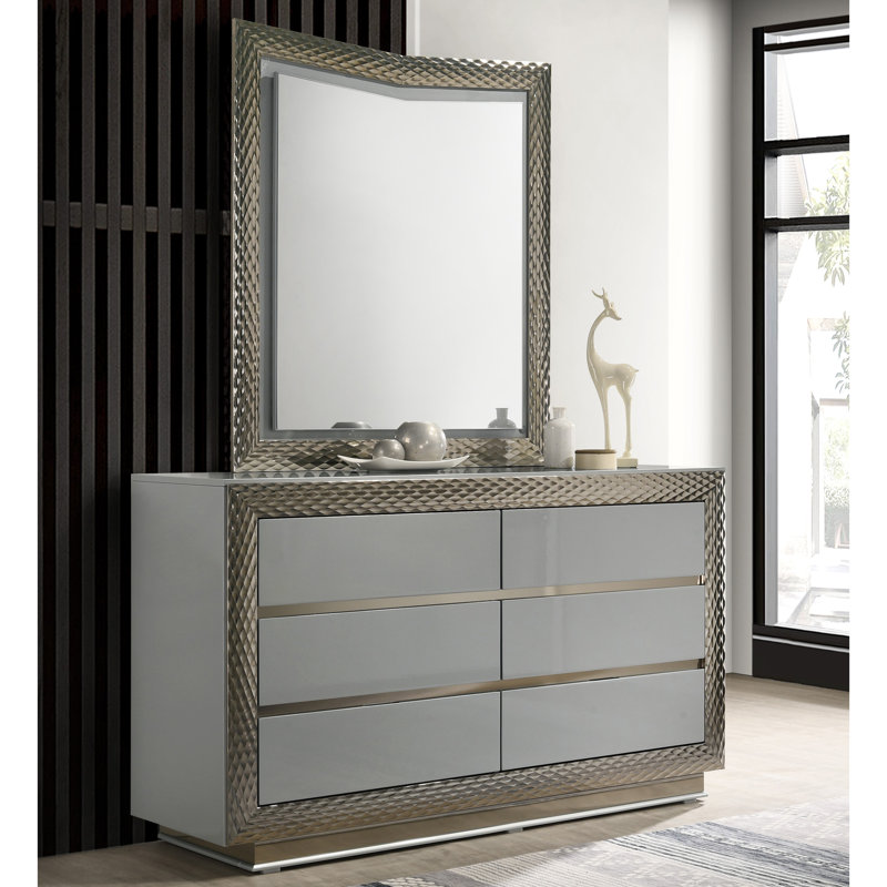 Ensemble de commode et miroir 6 tiroirs Metropolitan