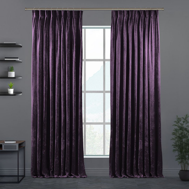 Pinch Plate Room Darkening Extra Long & Extra Wide Decorative Curtain - Single Panel 4, 65cm Width x 400cm Drop, Mauve