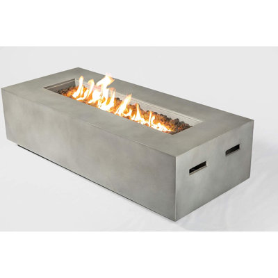 Propane And Natural Gas Concrete Fire Pit Table For Outdoor Areas, Modern Style Approach, 42 Inches Of Width, 20 Depth, 15 Height, 74 Lbs, With Handles, Simple Push - Button & Knob On Control Panel,