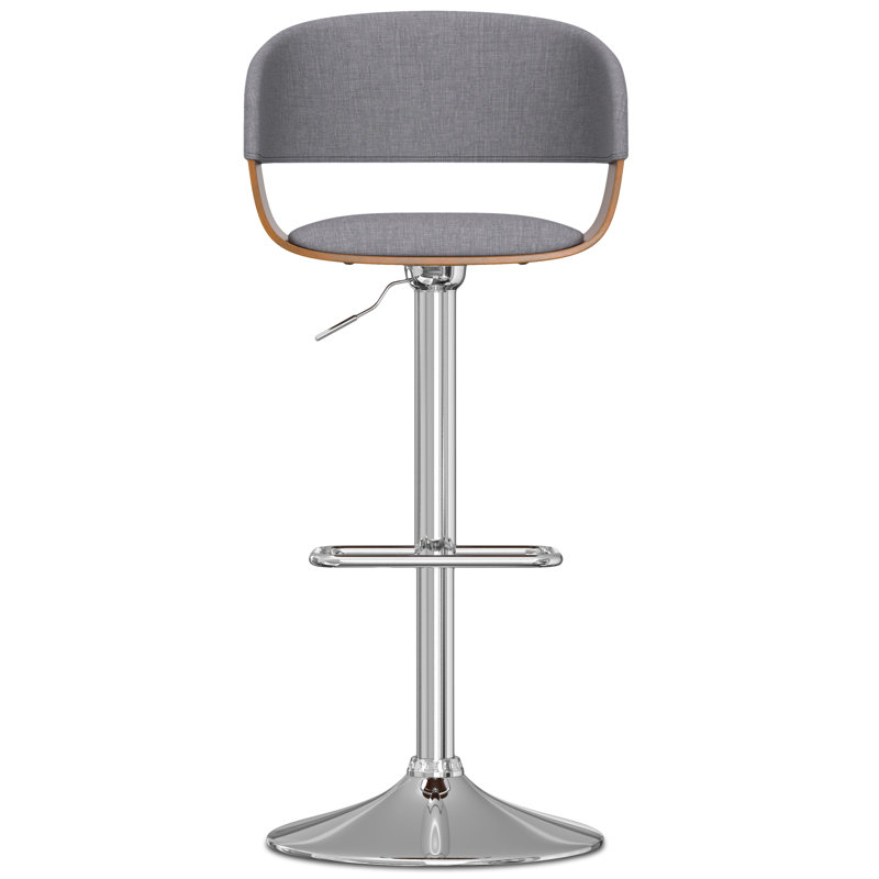 Lowell Adjustable Swivel Upholstered Mid-Century Modern Bar Stool with Ergonomic Curved Seat, Light Gray