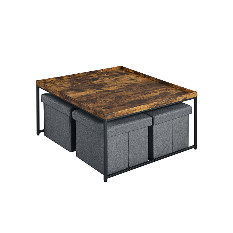 Ensemble de tables basses 5 pièces à grain surélevé à grain de bois Aitor, H 20 po x L 35 po x l 35 po, Chêne