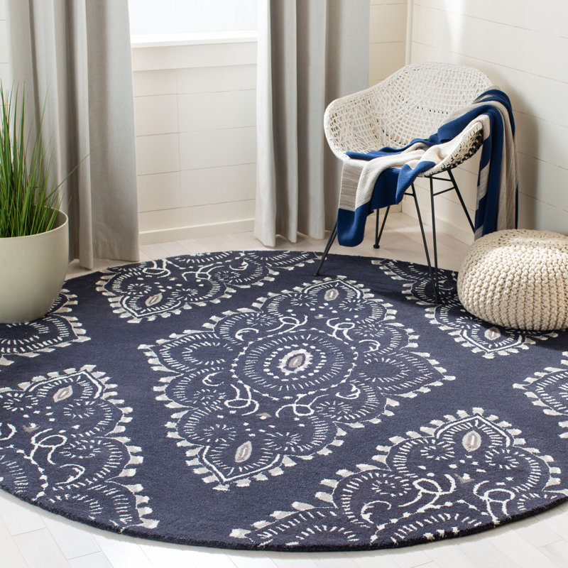 Kouerga bHand Tufted Wool Geometric Rug, Round 7'
