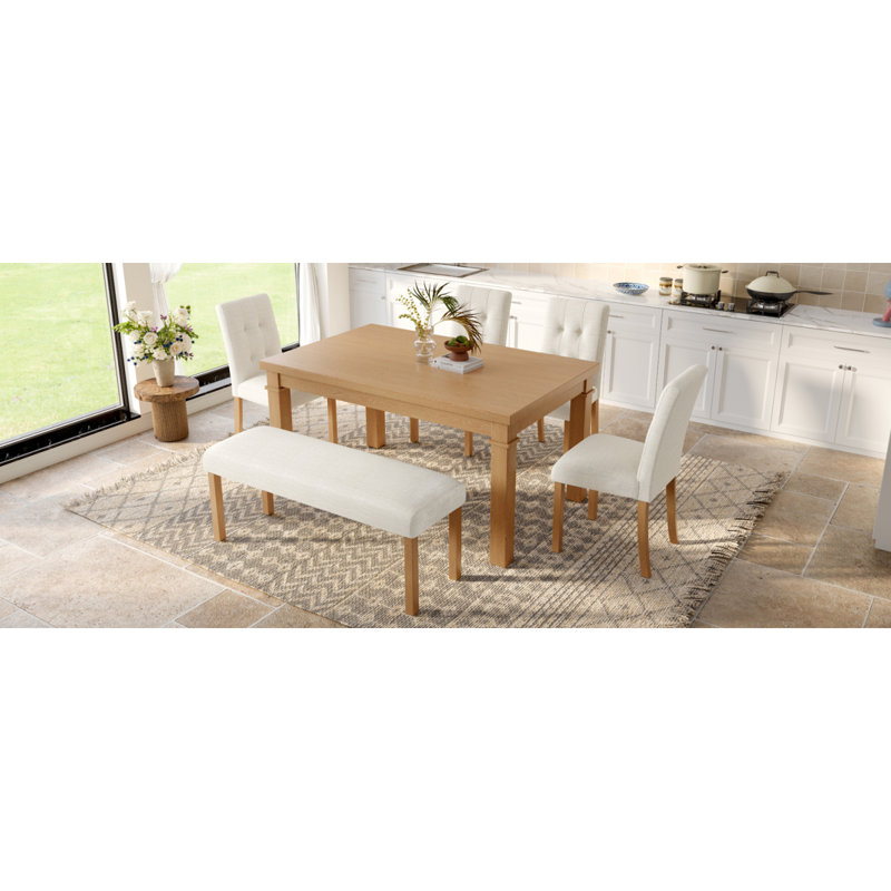 Ensemble de salle à manger moderne 6 pièces, table de cuisine rectangulaire avec 4 chaises et banc rembourrés, idéal pour la salle à manger et le salon