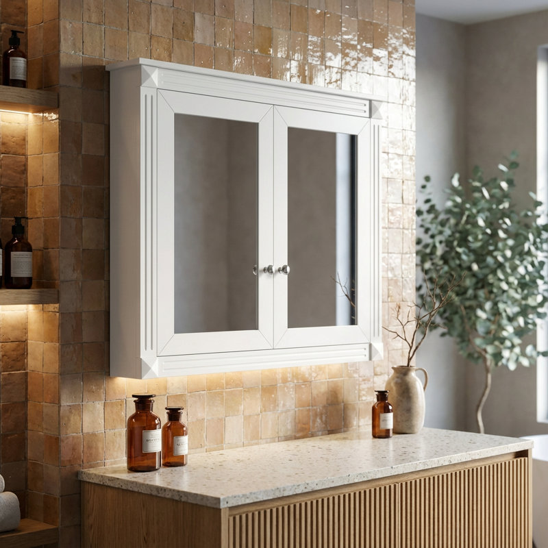 Armoire de toilette murale 36 pouces avec tablettes réglables et portes doubles pour un rangement moderne, Blanc