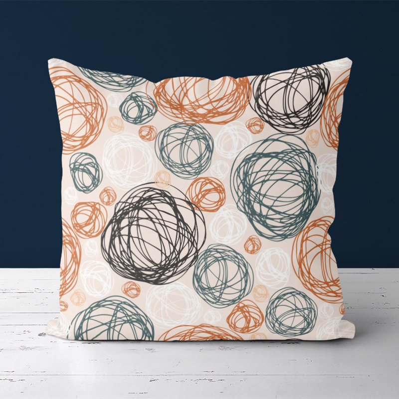 Housse et insert de coussin carré Scribbles, Beige, vert, orange