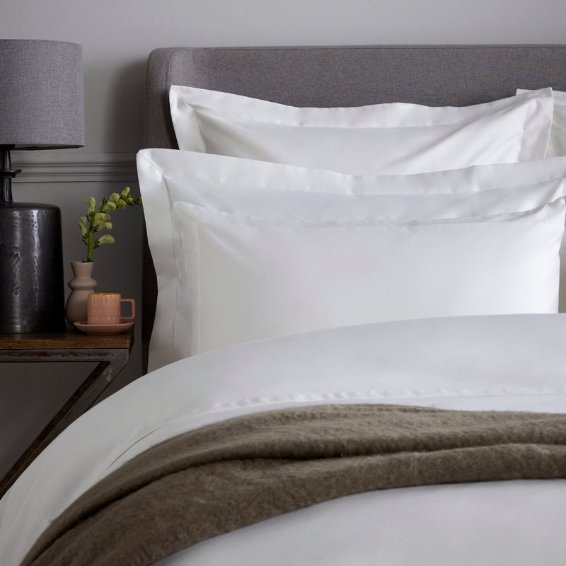 Luxury 800 Thread Count Contrast Wide Border Sateen Duvet Cover, Super King, White/White