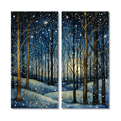 Festive Starry Night Winter Woodscape - Large Fruits Art Prints On Canvas