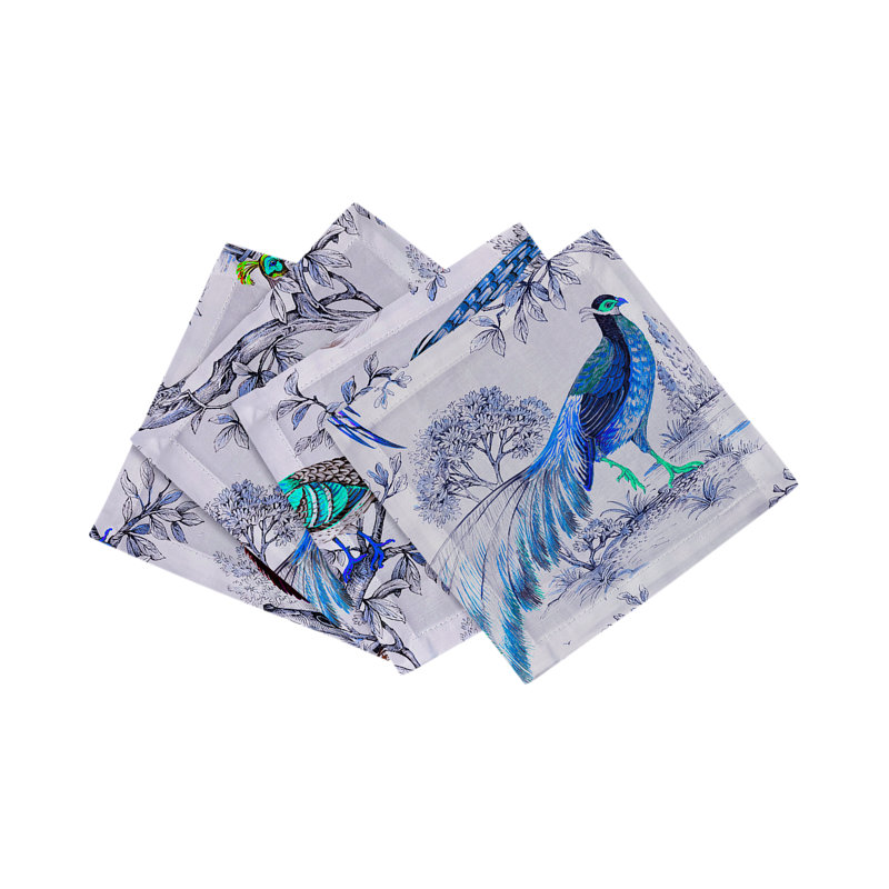 Pheasant Fall Sauvage Cotton Sateen Cocktail Napkins, Calme