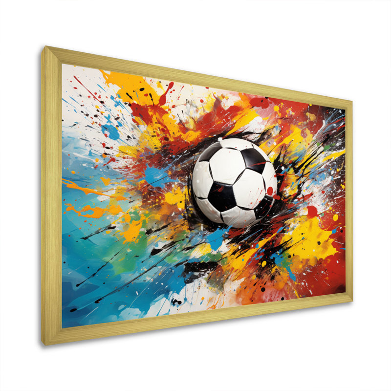 Abstraction soccer ball - décoration murale soccer, H 30 po x l 40 po x P 1,5 po, Cadre doré à une seule photo