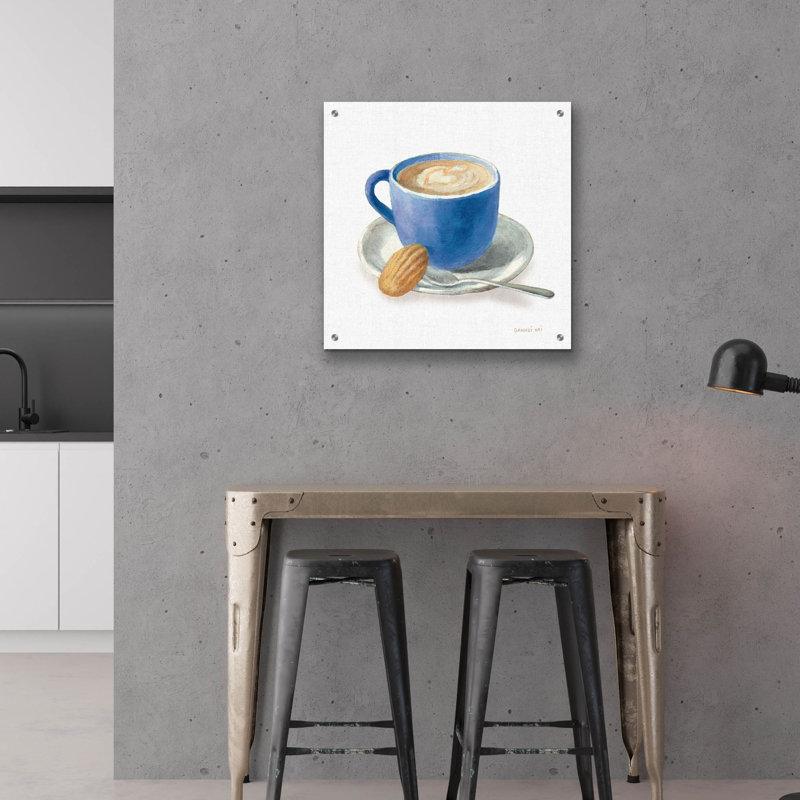 «Wake Up Coffee 1 Linen Classic Blue» par Danhui Nai, art mural en verre acrylique, H 24 po x l 24 po