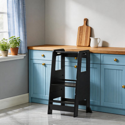 Tabouret de cuisine en bois pour tout-petit avec plateforme réglable