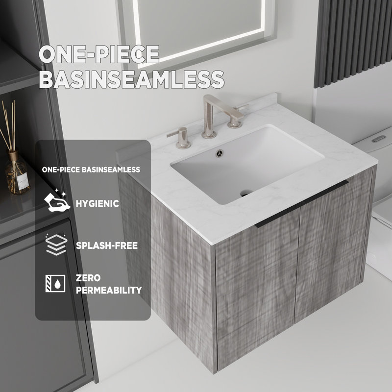 Meuble-lavabo flottant avec lavabo, Light Grey, 24" W
