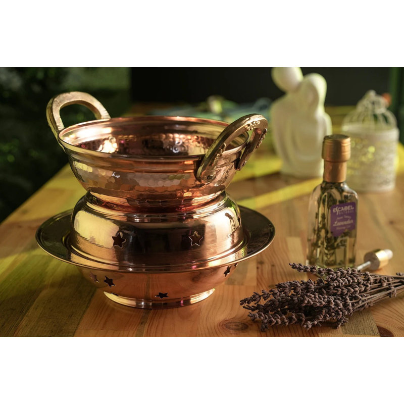 Ensemble de casseroles chauffantes à huile de massage en cuivre massif - Accessoire de spa ayurvédique