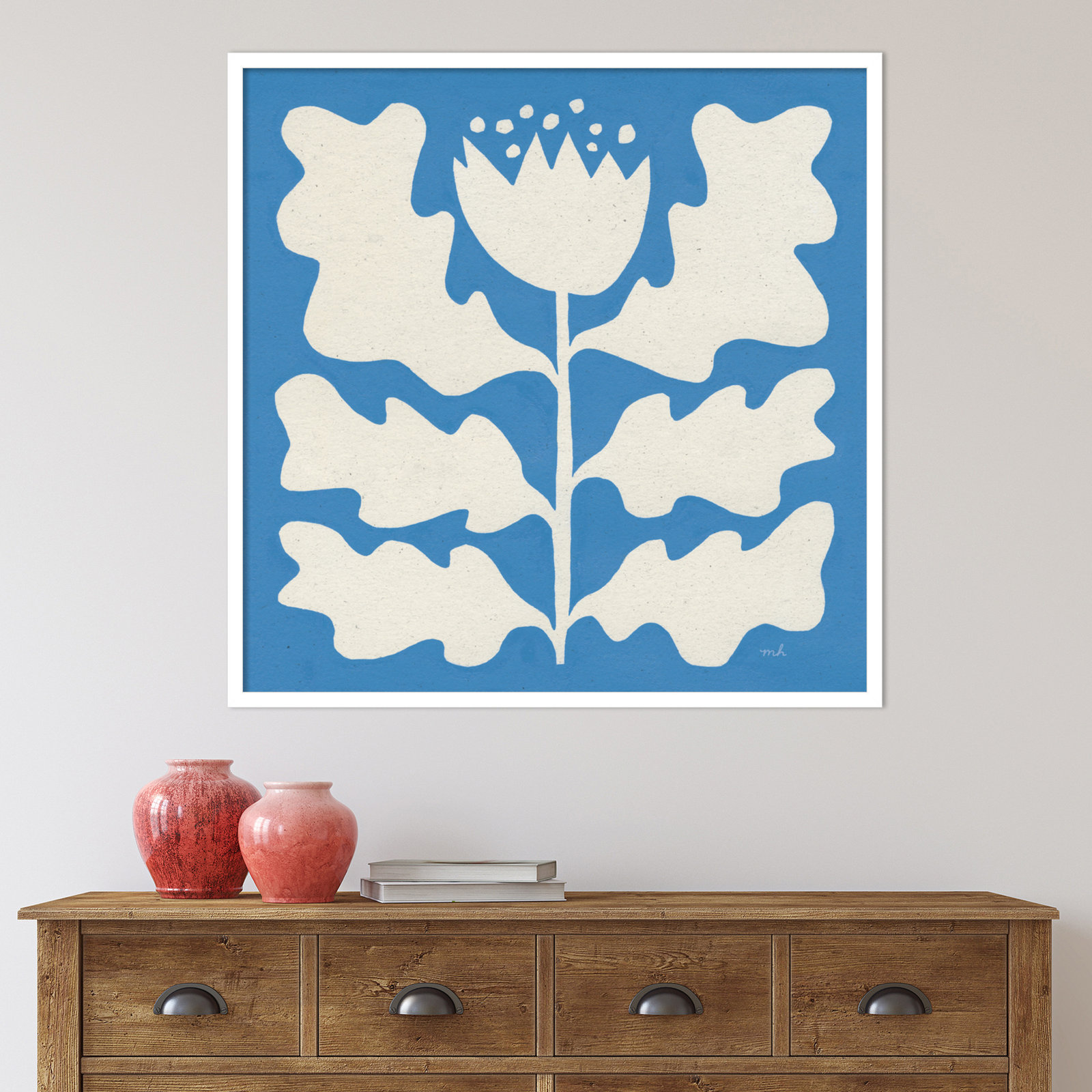 Delighted Floral I Blue Print, White, 33" W x 33" H