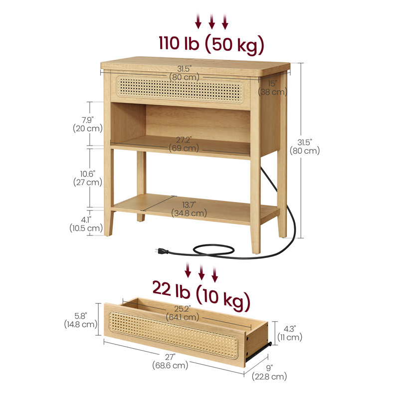 Aristeia Console Table with Drawer and Power Outlets, Brown