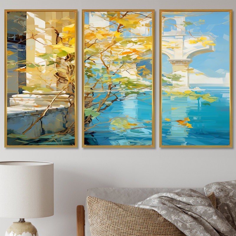 Ensemble de salon Sagers - Tree Wall Art, Cadre flottant doré, H 32 po x l 48 po x P 1 po