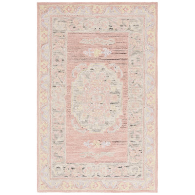 Savonnerie 401 Hand Tufted Wool/Cotton Oriental Indoor Use Only Rug in Pink/Beige
